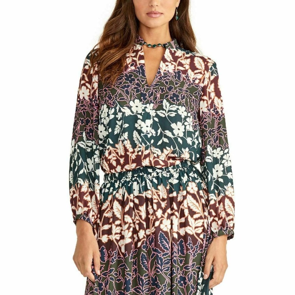 NWT RACHEL ROY Women's XS Pink Green White Floral Long Sleeve V-Neck Top